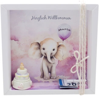 ZauberDeko Geschenkbox Taufe Geldgeschenk Verpackung MIT NAMEN Elefant Rosa Geburt