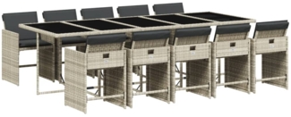 vidaXL 11-tlg. Garten-Essgruppe mit Kissen Hellgrau Poly Rattan 3211115