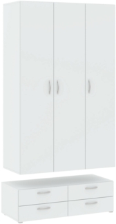 Dmora Kleiderschrank 3 Türen Randazzo, Schlafzimmermöbel, Schrank, Garderobe, 111x52 h214 cm, Weiß