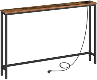 Konsolentisch mit Steckdosenleiste, USB-Anschlüssen, Ladestation - Vintagebraun