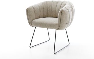 Esszimmerstuhl Jada-Flex Webstoff Soft Beige Kufengestell Schwarz Taschenfederkern