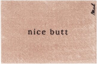 Mad about Mats Fußmatte Aron, Rechteckig, Türvorleger, Badezimmerteppich, WC-Vorleger, Matte, mit Spruch "Nice Ass" lustig, weich, waschbar, rutschfest, Beige, Innen, 50 x 75 cm, 0,9 cm hoch