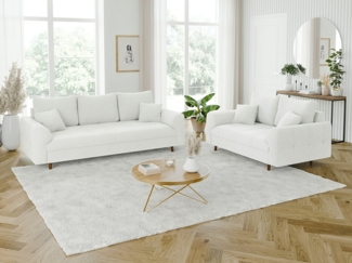 S-Style Möbel Polstergarnitur 3+2 Leif mit Braun Holzfüßen im skandinavischen Stil aus Boucle-Stoff, (1x3-Sitzer-Sofa, 1x2-Sitzer-Sofa), mit Wellenfederung