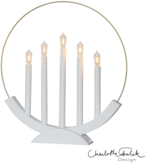 LED-Kerzenleuchter ,Brace', 5-flammig, Metall und Holz, weiß