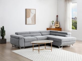 Vente-unique - Ecksofa mit Schlaffunktion - Ecke rechts - Strukturstoff - Grau - NURAZIO