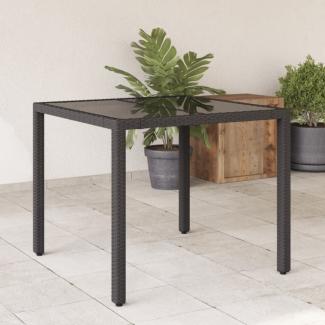 vidaXL Gartentisch mit Glasplatte Schwarz 90x90x75 cm Poly Rattan 365525