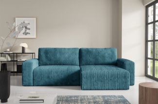 Ecksofa mit Schlaffunktion NATALIA in Stoff Tilia Blau Ottomane Rechts