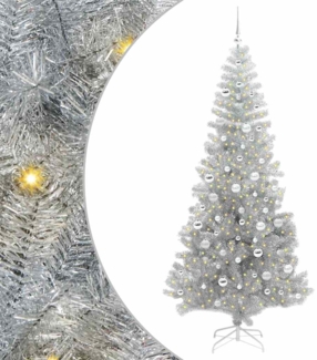 vidaXL Weihnachtsbaum mit 300 LEDs mit Ständer Silber 210 cm Haustier 3396688