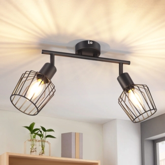 ZMH 2er E14 Deckenspots - Metall, 350 Drehbare Industrielle Flurlampe, Wandleuchte fr Flur und Wohnzimmer, Schwarz