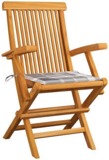 vidaXL Gartenstühle Graue Karomuster-Kissen 6 Stk. Massivholz Teak 3062555