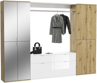 Garderoben-Set >Projekt X< in Artisan Eiche / Weiß / Spiegelglas