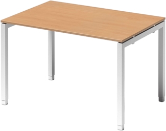 Bisley Cito höhenverstellbarer Schreibtisch 120x80 cm, Tischplatte in Buche, Gestell in Weiß - PC Tisch für's Büro manuell höhenverstellbar, Computertisch verstellbar, DUH1208-BC-396