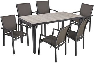 Garten-Sitzgruppe FARID 7-tlg. - Kunststoff, Mittelgrau | Gartenmöbel-Set Gartengarnitur Garten-Essgruppe mit Stühlen und Esstisch