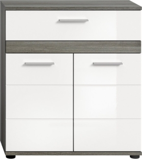 furnling Midischrank Blaine, Badezimmerschrank mit 2 Türen und 1 Schublade, großzügiger Stauraum, Rauchsilber/weiß