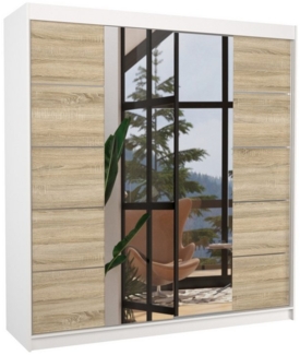 MOEBLO Schiebetürenschrank Ventara (Kleiderschrank mit Spiegel, 2 Türen, 11 Fächer, modern, platzsparend, KleiderstangeKleiderschrank mit Spiegel, 2 Türen, 11 Fächer, modern, platzsparend, Kleiderstange, Schwebetürenschrank 2-türig Schrank Garderobe Sc...