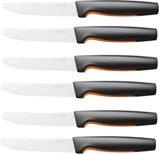 Fiskars 6 Stück Tafelmesser - Tomatenmesser Functional Form mit Wellenschliff rostfrei - Japanischer Edelstahl/Kunststoff - Schwarz/Orange