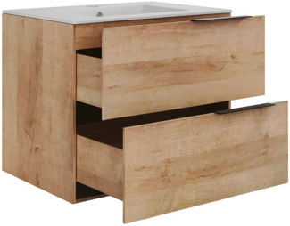 Vente-unique - Hängender Badezimmerunterschrank mit Einbauwaschbecken - Heller Naturton - 60 cm - NISAYA