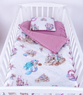 Babydecke BABYLUX Babydecke Krabbeldecke MINKY Kuscheldecke 75x100 cm+KISSEN, BabyLux, K147 - Retro-Rosa + Meerjungfrauen