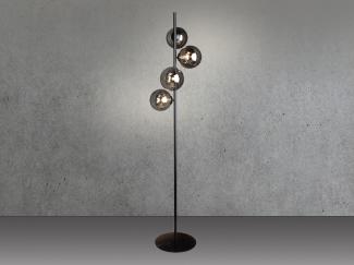 ECO-LIGHT LED Stehlampe, Dimmfunktion, LED wechselbar, Warmweiß, ausgefallene moderne Bauhaus Lampe, 4 Rauchglas Glas-kugeln, dimmbar