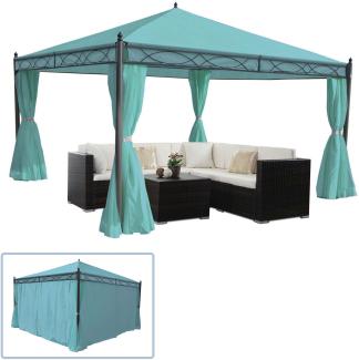 Pergola Cadiz, Garten Pavillon, stabiles 7cm-Gestell mit Seitenwand ~ türkis 4x4m