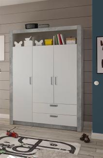 Kleiderschrank >Timo< in Beton Nachbildung / Weiß - 137x195,5x45cm (BxHxT)