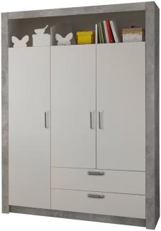 Kleiderschrank >Timo< in Beton Nachbildung / Weiß - 137x195,5x45cm (BxHxT)