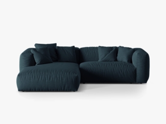 Micadoni Ecksofa Martina 2-Sitzer Strukturierter Stoff Jeansblau Links