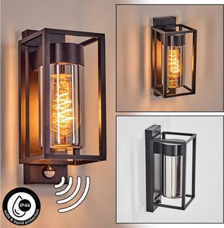 hofstein Außen-Wandleuchte Außenleuchte m. Bewegungsmelder aus Metall/Glas in Schwarz/Rauchfarben, ohne Leuchtmittel, Wechselglas, moderne Wandlampe für Hof/Eingangsbereich, 1 x E27, IP44