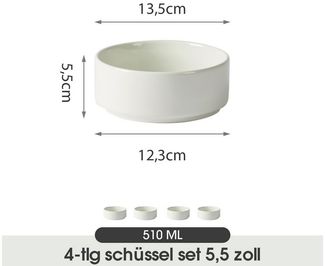 JIWOO Salatschüssel 4er Ø13,5cm, Müslischüssel Suppenschüssel Dessertschale Obstschale, Keramik, (Schüsselset, 4-tlg), Bowl Hochwertiges Schüsseln Weiß Schüssel Mikrowellenofen Spülmaschine