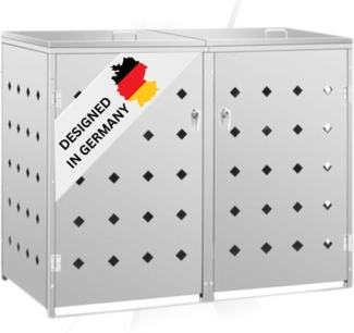 DELUKE® 2er Mülltonnenbox SOGI Edelstahl 138x115x77,5cm silber Mülltonnenverkleidung für 2 Tonnen 240L Müllbox aus Metall Mülltonnenschutz Mülltonnendach