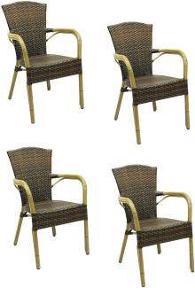 4x KONWAY® COLOMBO Stapelsessel Lederlook Polyrattan Garten Sessel Stuhl Set