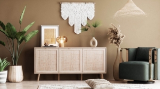 Newroom Sideboard Mila, Sideboard Sonoma Eiche Rattan Modern Boho Skandinavisch Highboard
