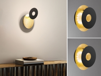 2er SET LED Wandlampen Schwarz Gold oval, Ring verstellbar, Höhe 18cm