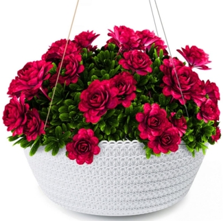 KONZEPT Blumenampel Hängend für Innen und Außen (Durchmesser: 30 cm Grau, Anthrazit, Weiß, Hängetopf für Pflanzen), geflochtenes Muster, robust
