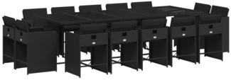 vidaXL 15-tlg. Garten-Essgruppe mit Kissen Schwarz Poly Rattan 3211231