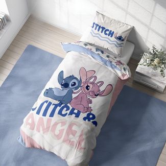 MTOnlinehandel Bettwäsche Biber, Lilo & Stitch "Wave" in 135x200 + 80x80 cm, Disney, 100% Baumwolle, 2 teilig, Wende-Motiv kuschelig und warm