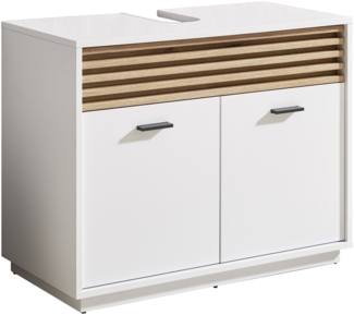 Waschbeckenunterschrank >Liguria< in Weiß / Evoke Eiche Dekor - 80x64x40 (BxHxT)