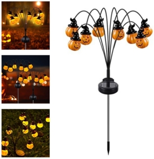 QUBEBU Gartenleuchte Halloween Kürbis Gartenlichter 60 LED Halloween Deko Solarlampen, 1 Stk, LED fest integriert, Swinging Solarleuchten Gartenlicht für Außen Rasen Gehweg Landschaft, Halloween Deko Licht Outdoor, Halloween LED Gartenbeleuchtung