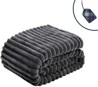 Premium Kuscheldecke in Cord Optik » Wohndecke 150x200 cm » Tagesdecke » dicke Wohndecke 450 gsm - Anthrazit