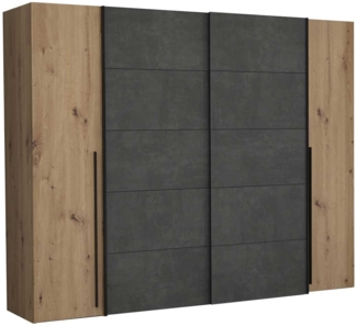 Schwebetürenschrank Nigel / Narago , Holzwerkstoff , Schwarz, Holzfarben , 270 x 210 x 61 cm
