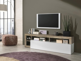 Vente-unique - TV-Möbel mit 1 Tür & 4 Ablagen - Weiß lackiert & Eichefarben - SEFRO