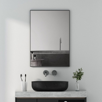 Boromal Wandspiegel Spiegel Schwarz Bad Wand Metall Rahmen 50x70 80x60 100x60 120x70 eckig (Badspiegel Badezimmerspiegel, HD Kupfer- und bleifreier Spiegel, mit Metall Haken), Vertikal Horizontal möglich, Freistehend,Wand montierbar