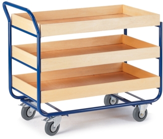 Rollcart Tischwagen mit 3 Etagen 775x475 mm Buchedekor 80mm Rand