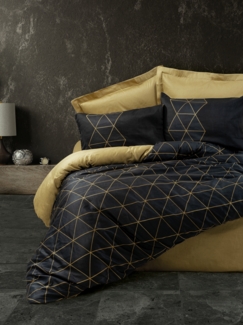 Ranforce Single XXL Bettbezug-Set (DE), 'Veta', Gold, Schwarz