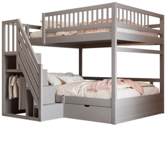 REDOM Etagenbett mit sicherer Treppenaufbewahrung, Kinderbett aus Massivholz (Holzbett, Kinder & Jugendliche, 140x200 cm), Inklusive Matratze