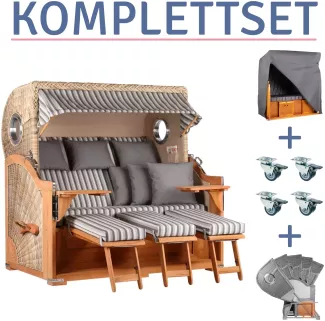 Strandkorb Norderney XXL Teak Bullauge PE shell Dessin 545-KOMPLETTSET