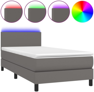vidaXL Boxspringbett mit Matratze & LED Grau 90x190 cm Kunstleder 3134079