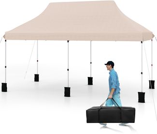 3 x 6 m Pavillon mit Tragetasche Faltpavillon Höhenverstellbarer Partyzelt Gartenpavillon Beige