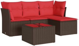 vidaXL 5-tlg. Garten-Sofagarnitur mit Kissen Braun Poly Rattan 3217554