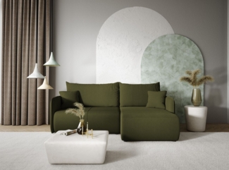 Ecksofa Sofa mit Schlaffunktion CALGARY Stoff Curio Grün Ottomane Rechts